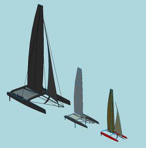 Graphic comparing AC72, AC45 and SL33 catamarans
